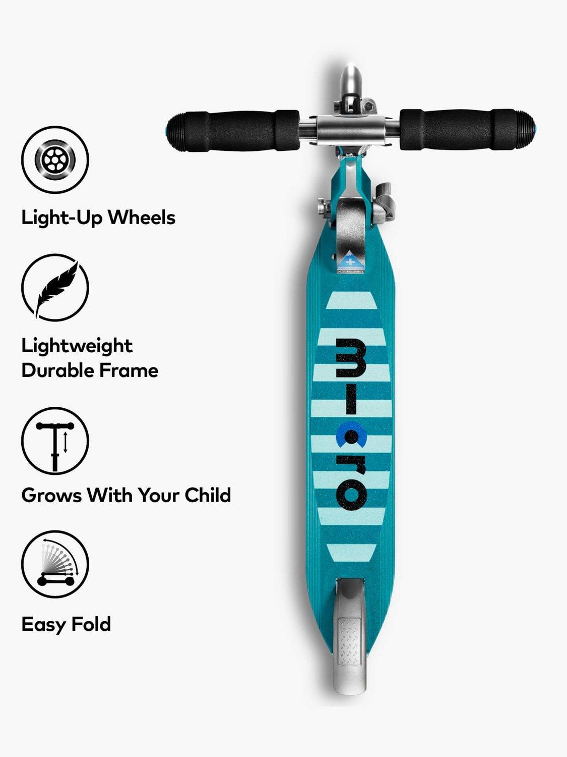 Micro Scooters LED Micro Sprite Folding 5-12 Years Kids Kick Scooter - Aqua