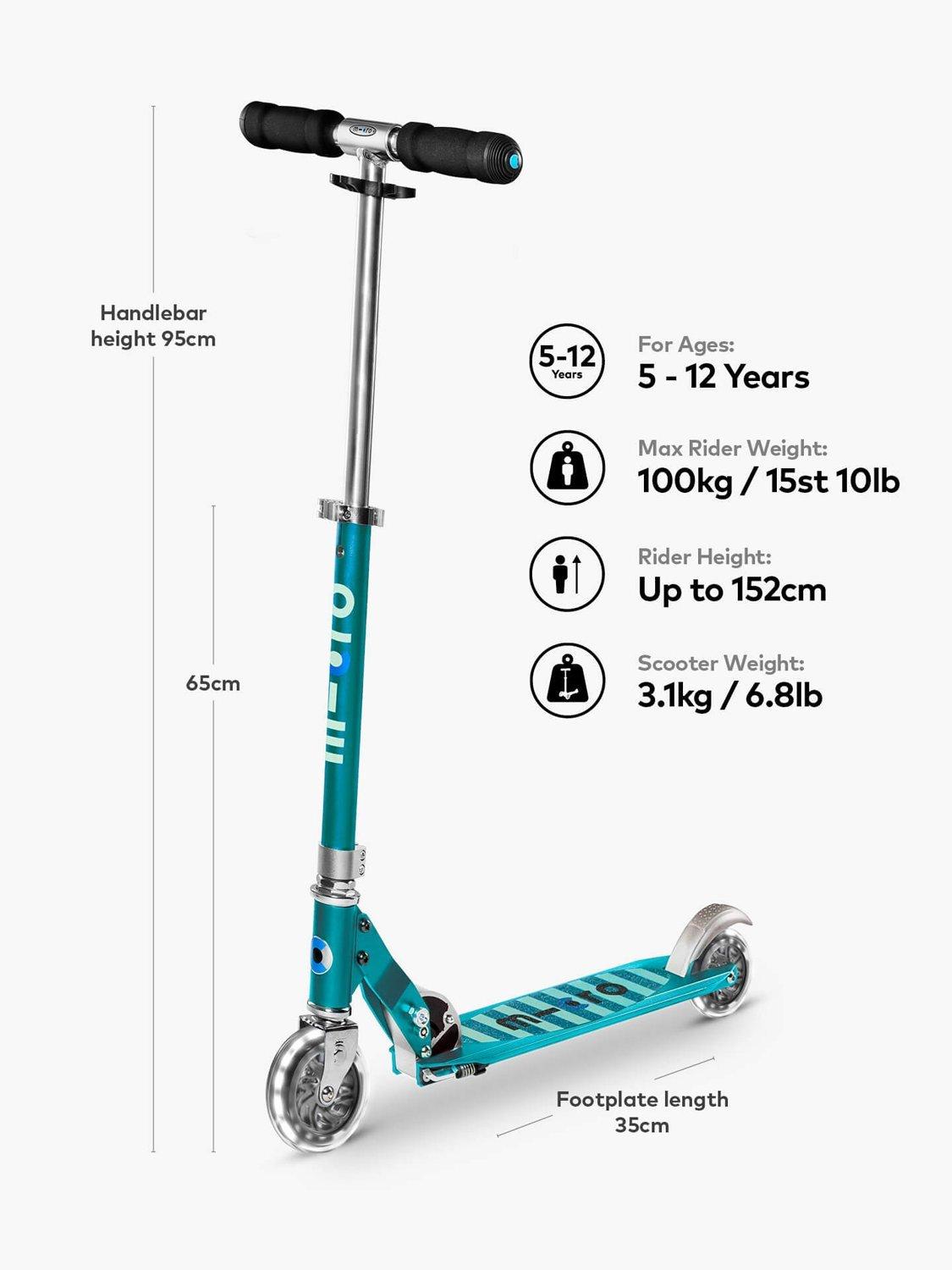 Micro Scooters LED Micro Sprite Folding 5-12 Years Kids Kick Scooter - Aqua