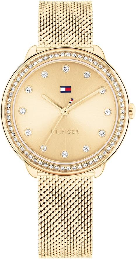 Tommy Hilfiger Women's 32mm Crystal Bezel Mesh Bracelet Strap Watch - Gold
