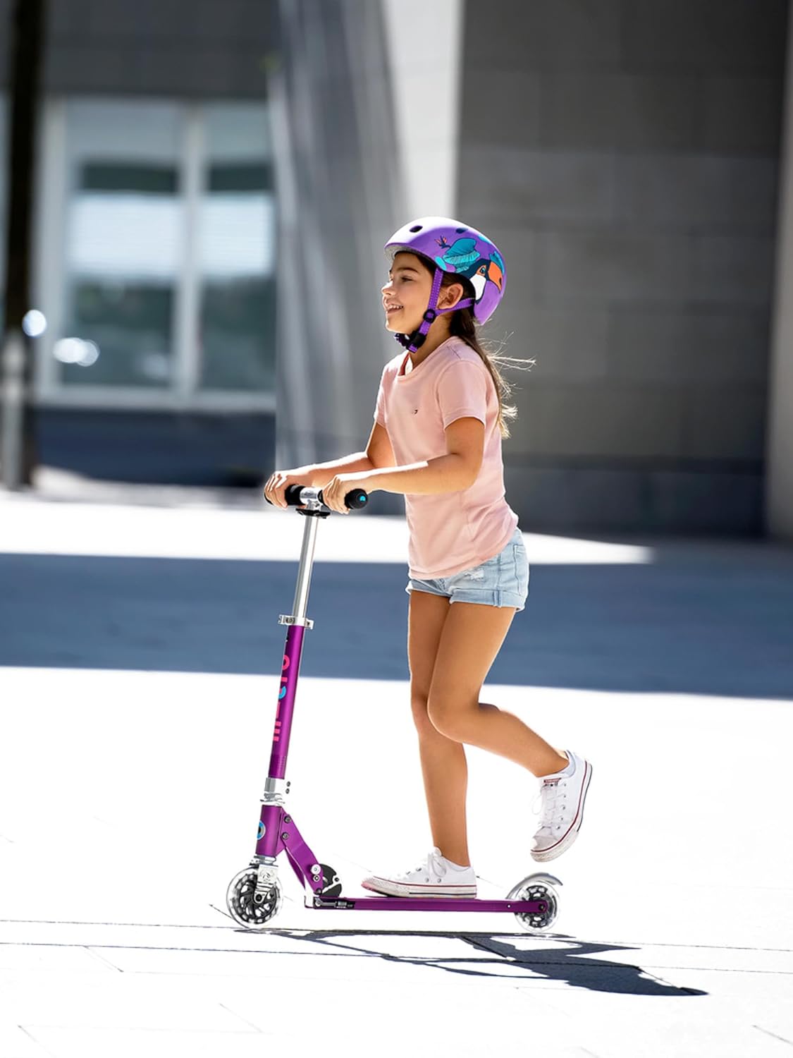 Micro Scooters Sprite Foldable Adjustable LED Scooter 5-12yrs Purple Stripe - Kazoop