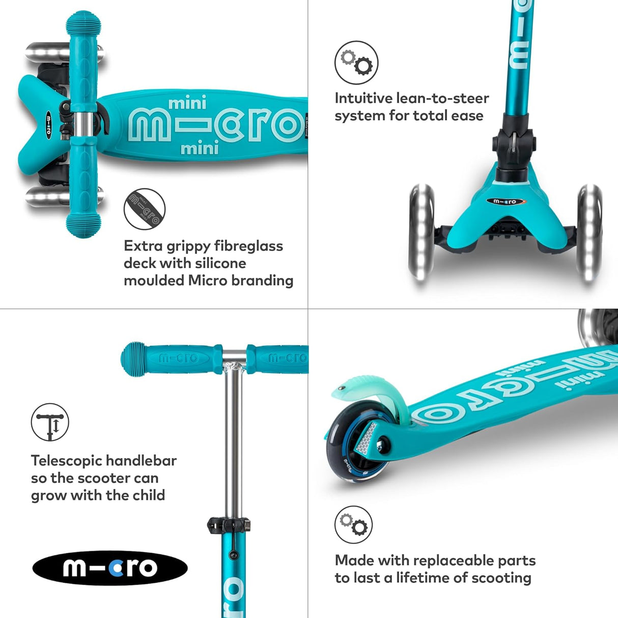Micro Scooters Kids 2-5yrs LED Light Up Wheels Foldable Mini Scooter - Blue