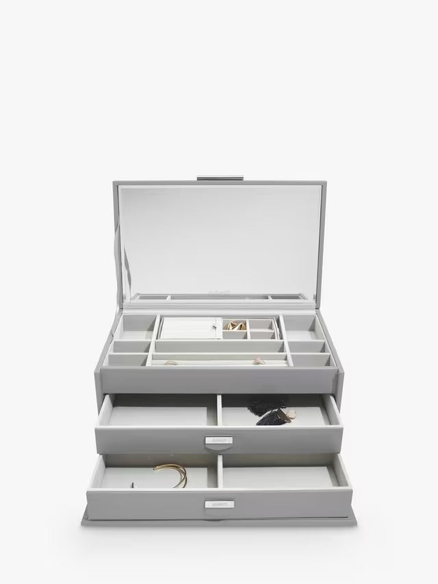 Dulwich Designs Leather Large Women's Jewellery Box with Drawers/Mirror Grey