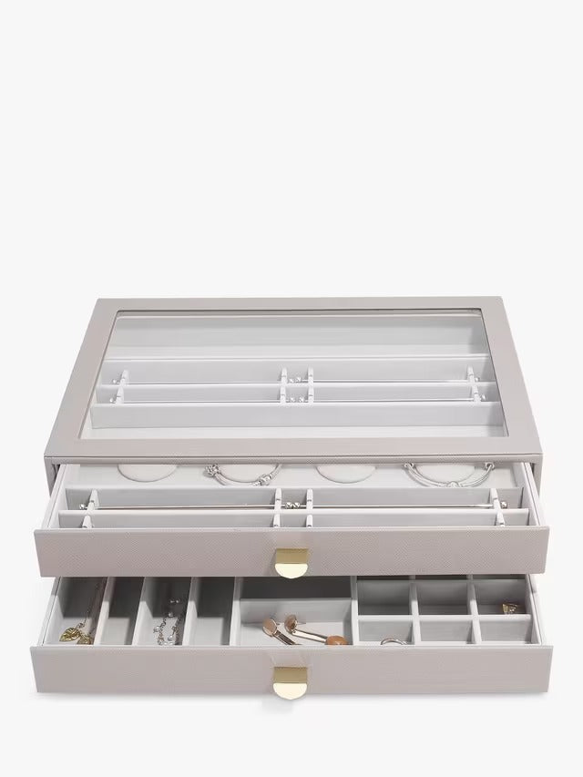 Stackers Supersize Glass Lid Charm 2 Drawer Storage Jewellery Box - Taupe