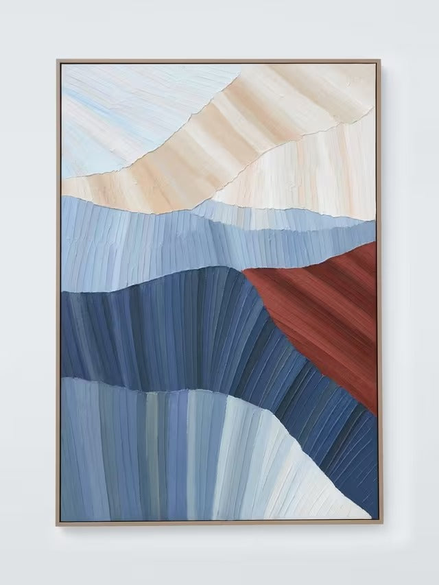 John Lewis 'Coastal Fan' Hand Painted Framed Canvas - 100 x 70cm Blue/Multi