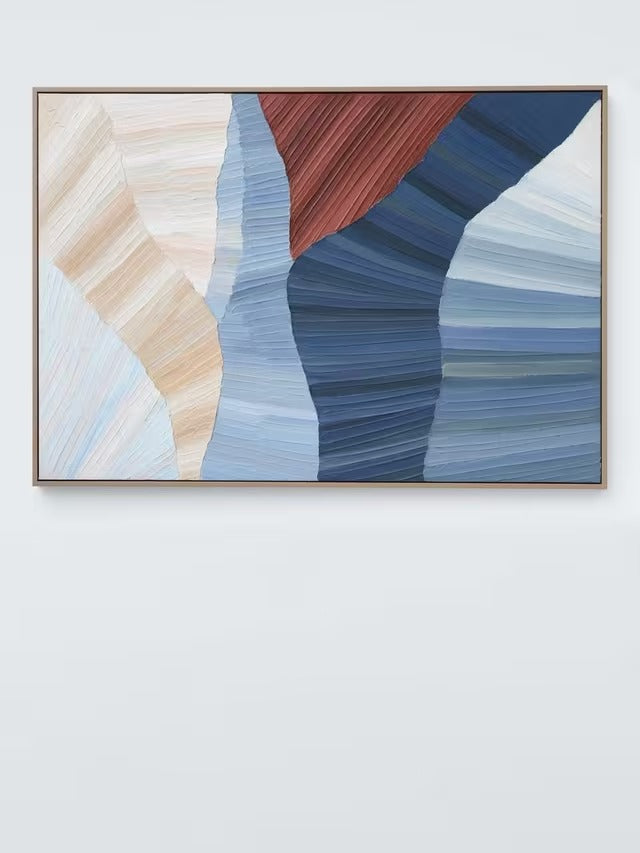 John Lewis 'Coastal Fan' Hand Painted Framed Canvas - 100 x 70cm Blue/Multi