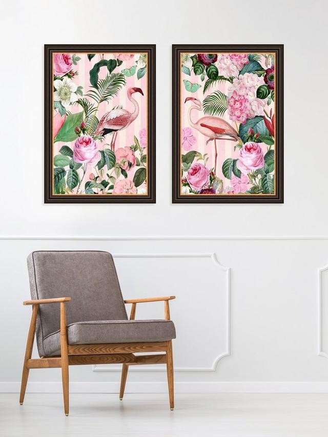 John Lewis Andrea Haase 'Flamingos' Framed Print 67 x 47cm Set of 2 - Pink