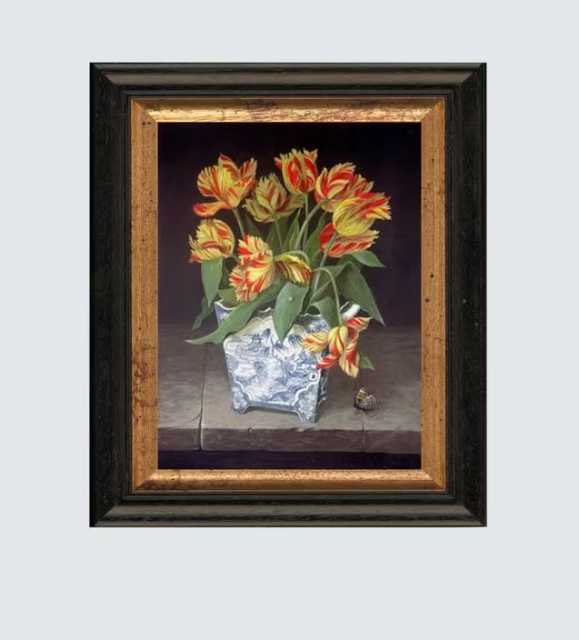 Brookpace Lascelles Orange Tulips in China Vase Framed Canvas Print 44x36cm