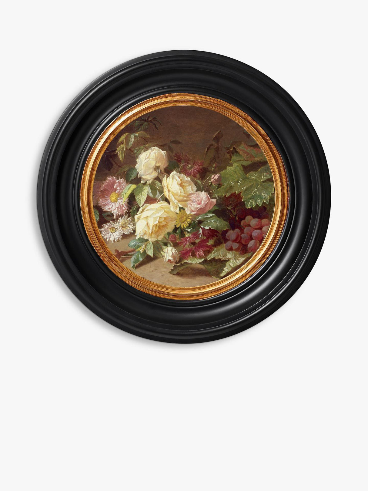 Brookpace Lascelles Rose & Red Grapes Porthole Canvas Print 43cm Black/Multi