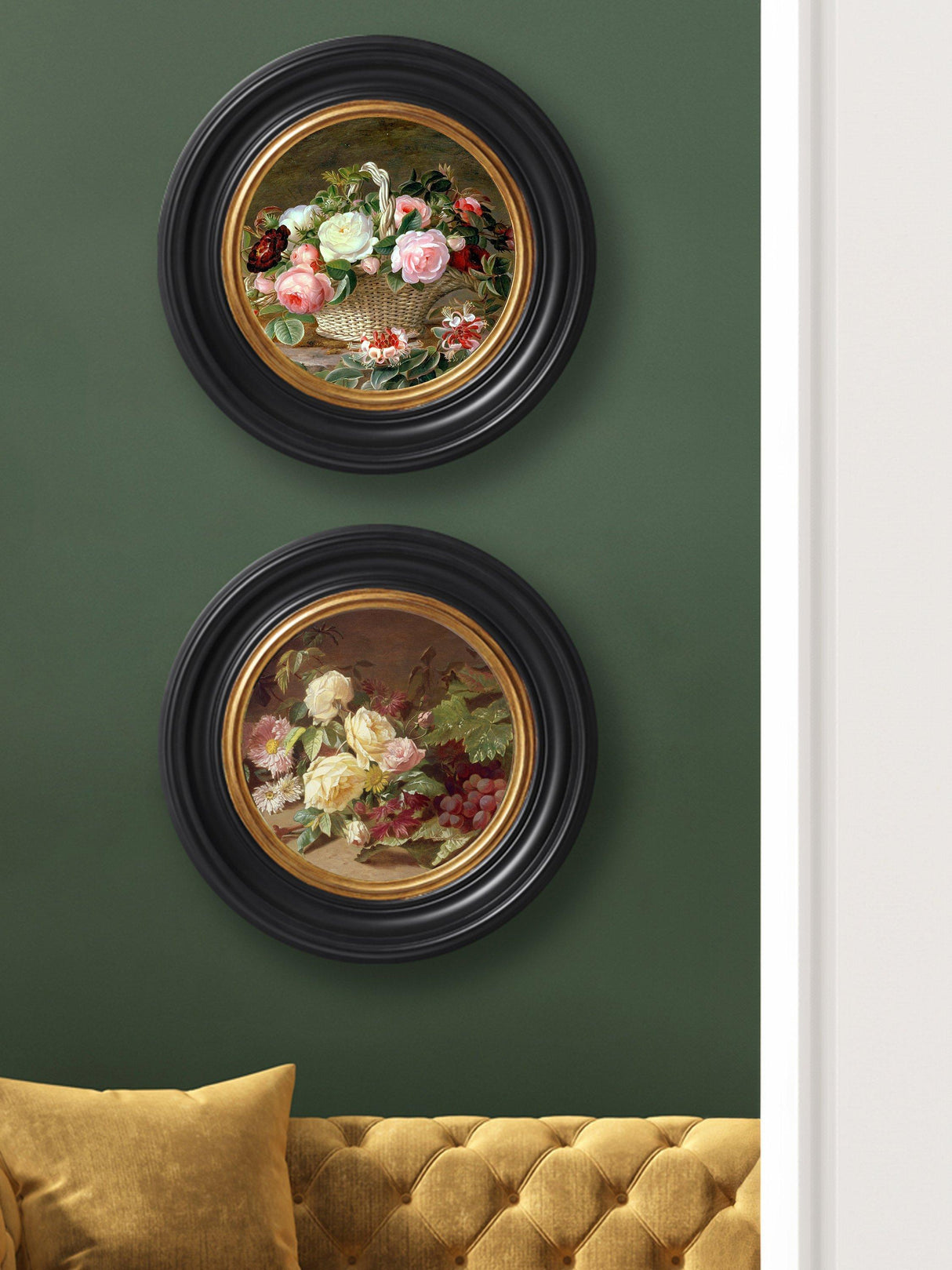 Brookpace Lascelles 'Basket of Flowers' Porthole Round Canvas Print - 43cm