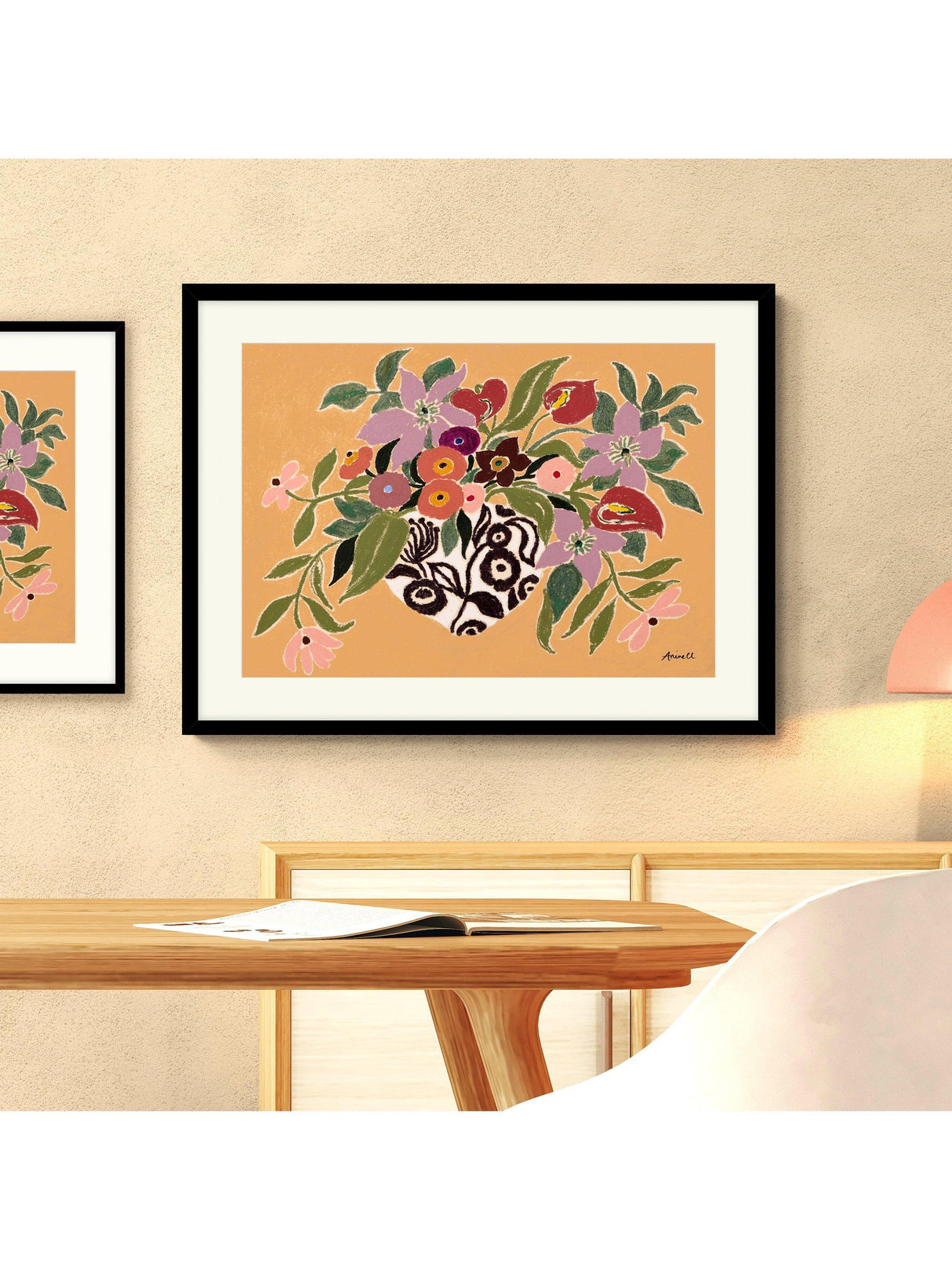John Lewis La Poire 'Clematis&Callas' Framed Print -Caramel/Pink 63 x 83cm