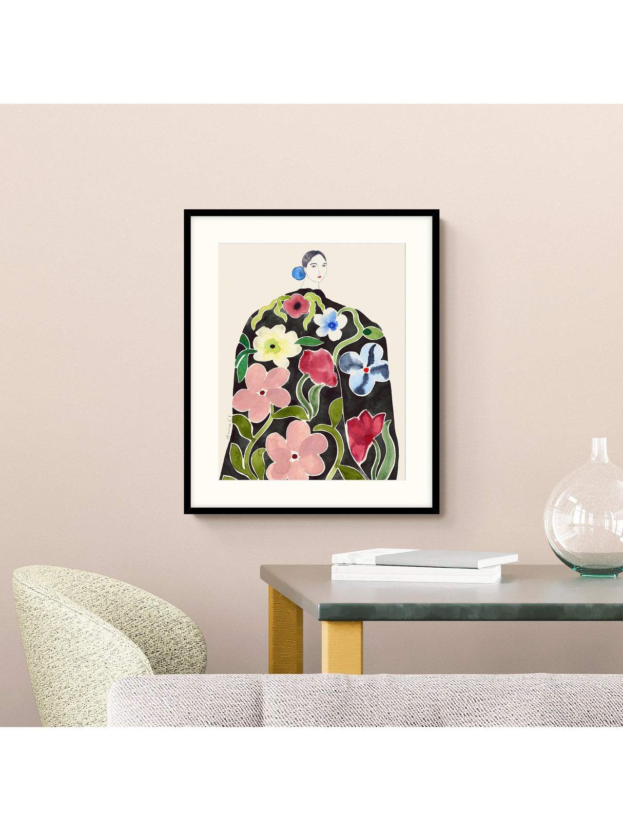 John Lewis La Poire 'Rose Coat' Framed Print & Mount 63 x 83cm - Pink/Green