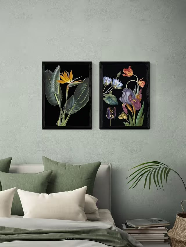 EAST END PRINTS Natural History Museum Dark Floral A2 Framed Prints - Black
