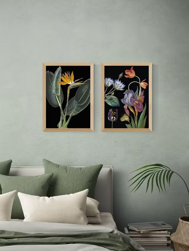 EAST END PRINTS Natural History Museum Dark Floral Framed Print A3 Set of 2