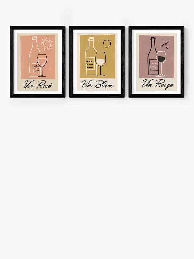EAST END PRINTS Telegramme Paper Co 'Vino' Prints Set of 3 33x28cm - Black