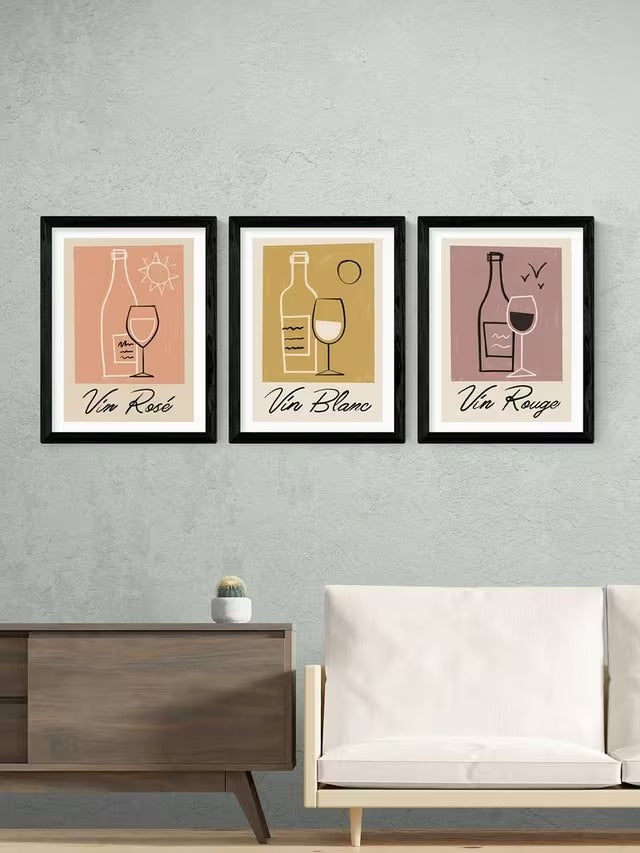 EAST END PRINTS Telegramme Paper Co 'Vino' Prints Set of 3 33x28cm - Black