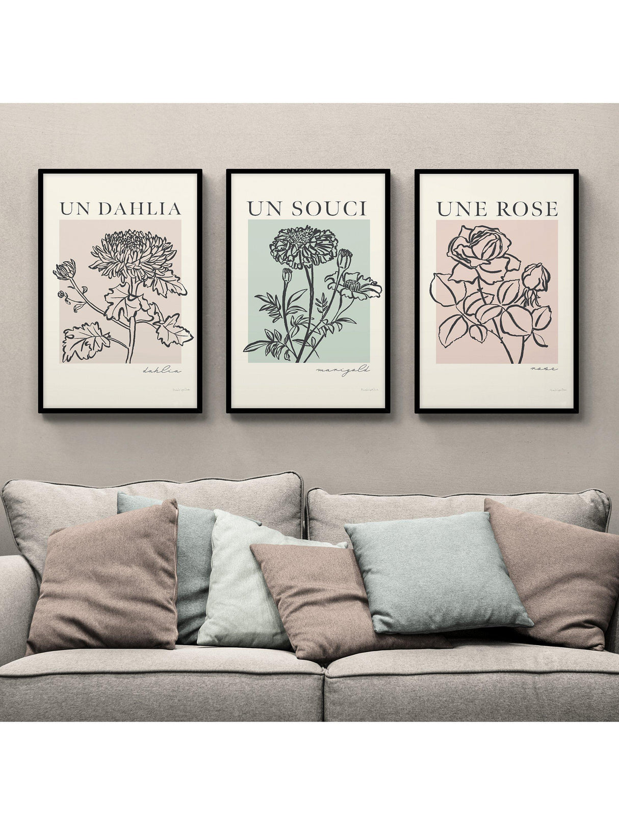 Mercedes Lopez Charro 'French Flowers' Framed Poster 3 Print Set 62 x 42cm
