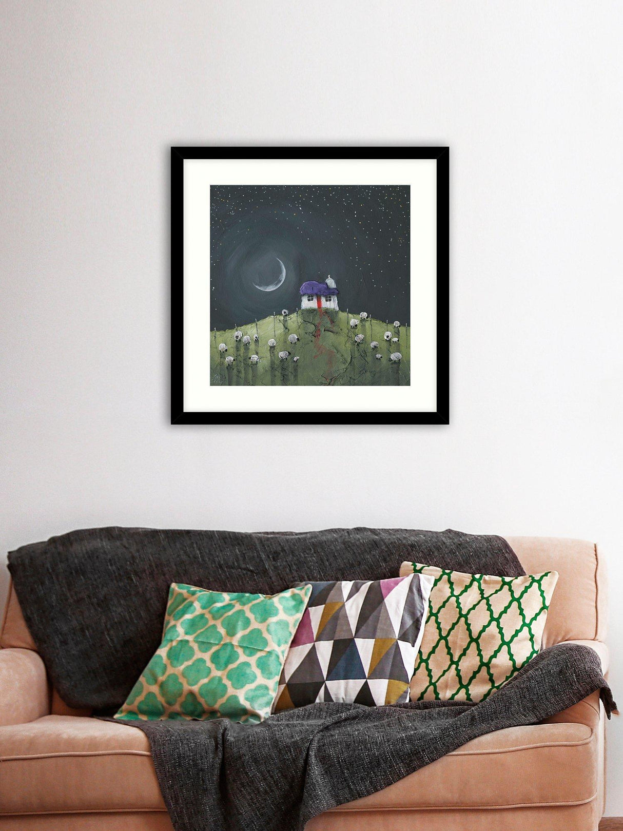 John Lewis Geoff Beckett Moonlit Flock Framed Print 61 x 61cm - Green/Multi