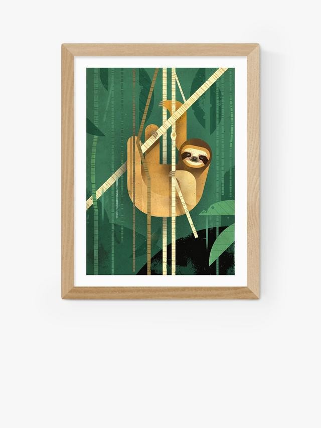 EAST END PRINTS Dieter Braun 'Sloth' Oak Framed Print 83.4 x 63.4cm - Green