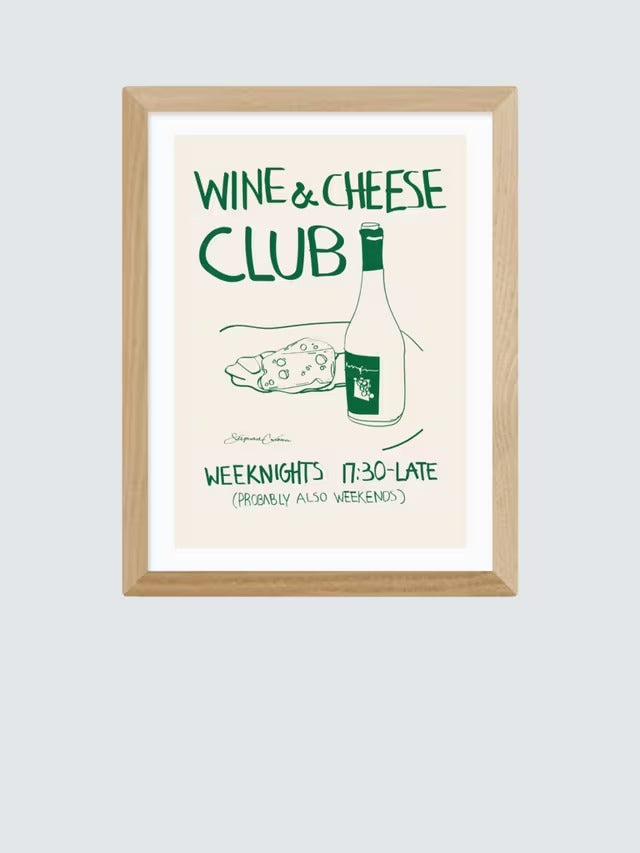 EAST END PRINTS Stephie Cardona 'Wine Cheese' Framed Print 83.4 x 63.4cm Oak