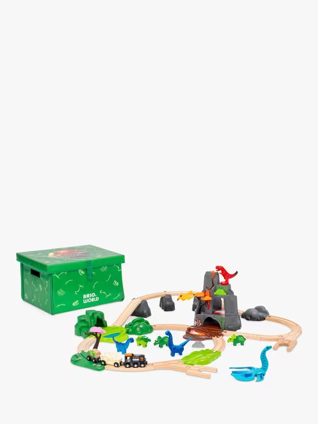BRIO 36104 Battery Operated Train And Dinosaur Deluxe Set 45-Piece Brio