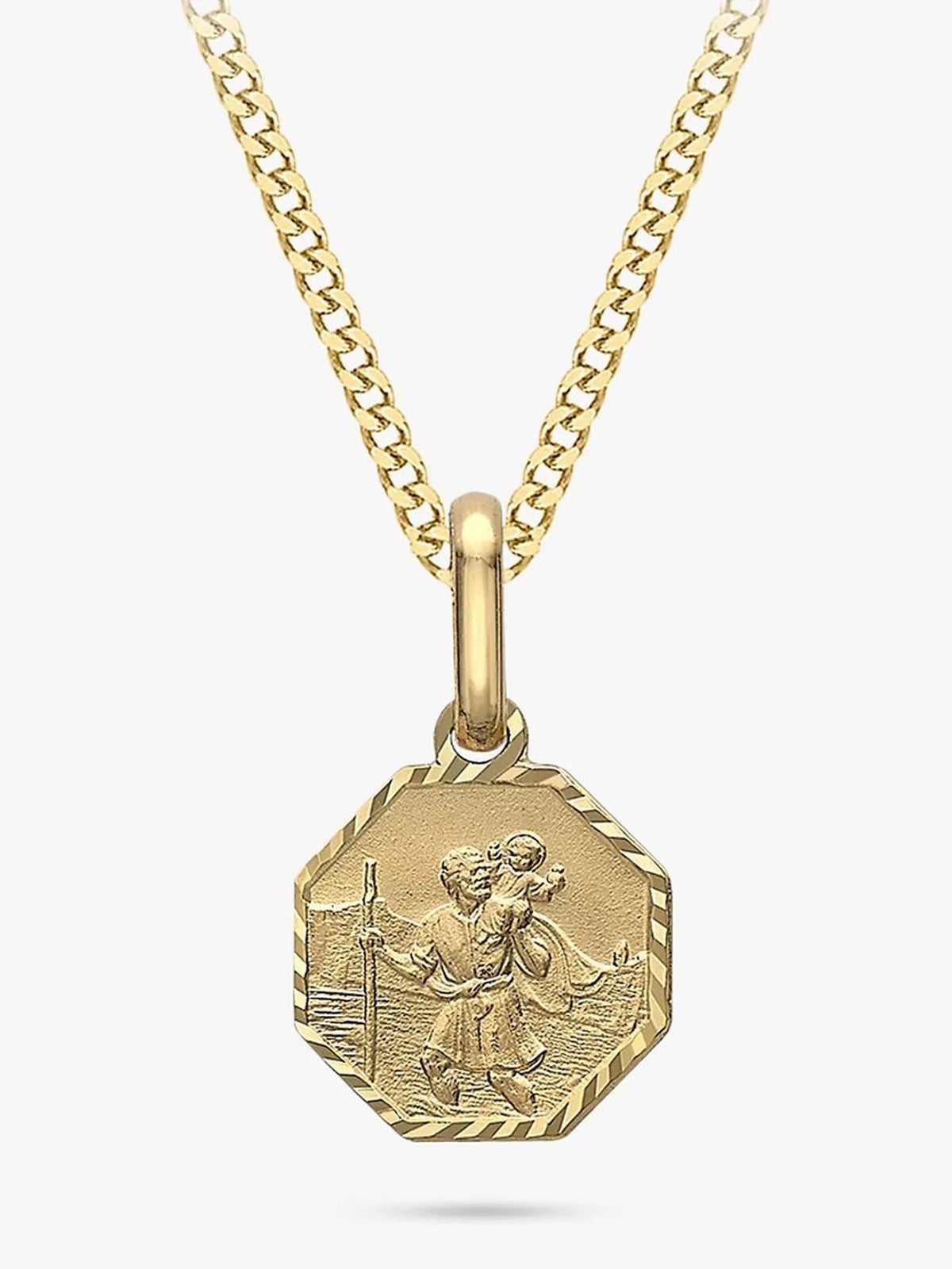 IBB 9ct Gold St Christopher Diamond Cut Satin Octagonal Pendant Necklace