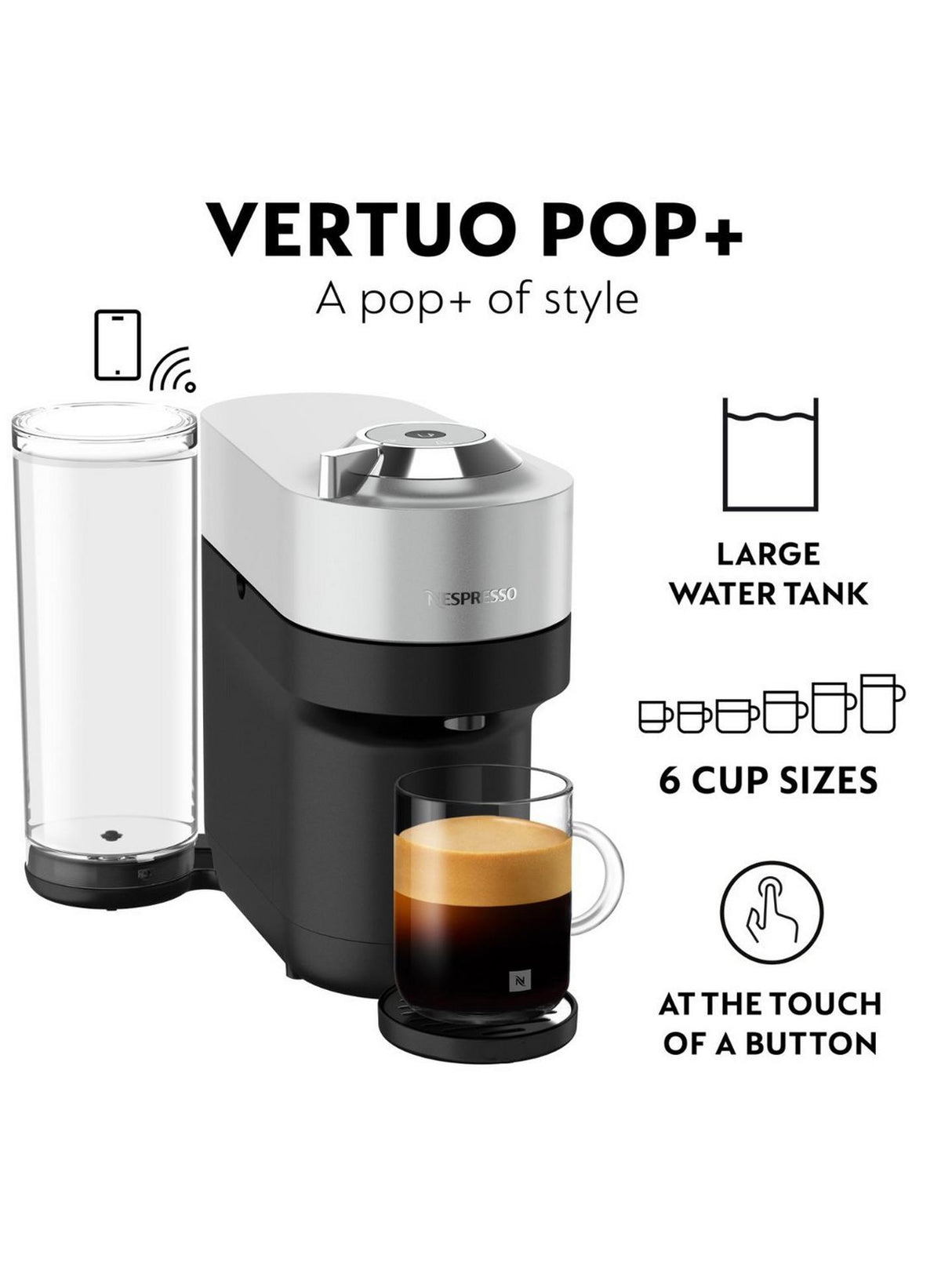 Nespresso by De'Longhi Vertuo Pop Plus Corded Coffee Pod Machine - Silver