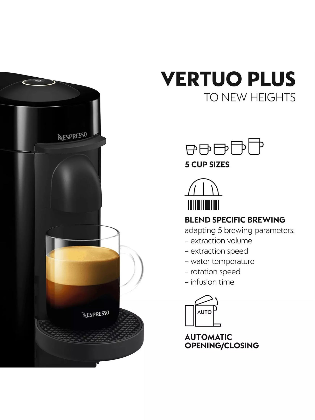 Nespresso by De'Longhi ENV150.B Vertuo Plus Pod Coffee Machine 1260W - Black