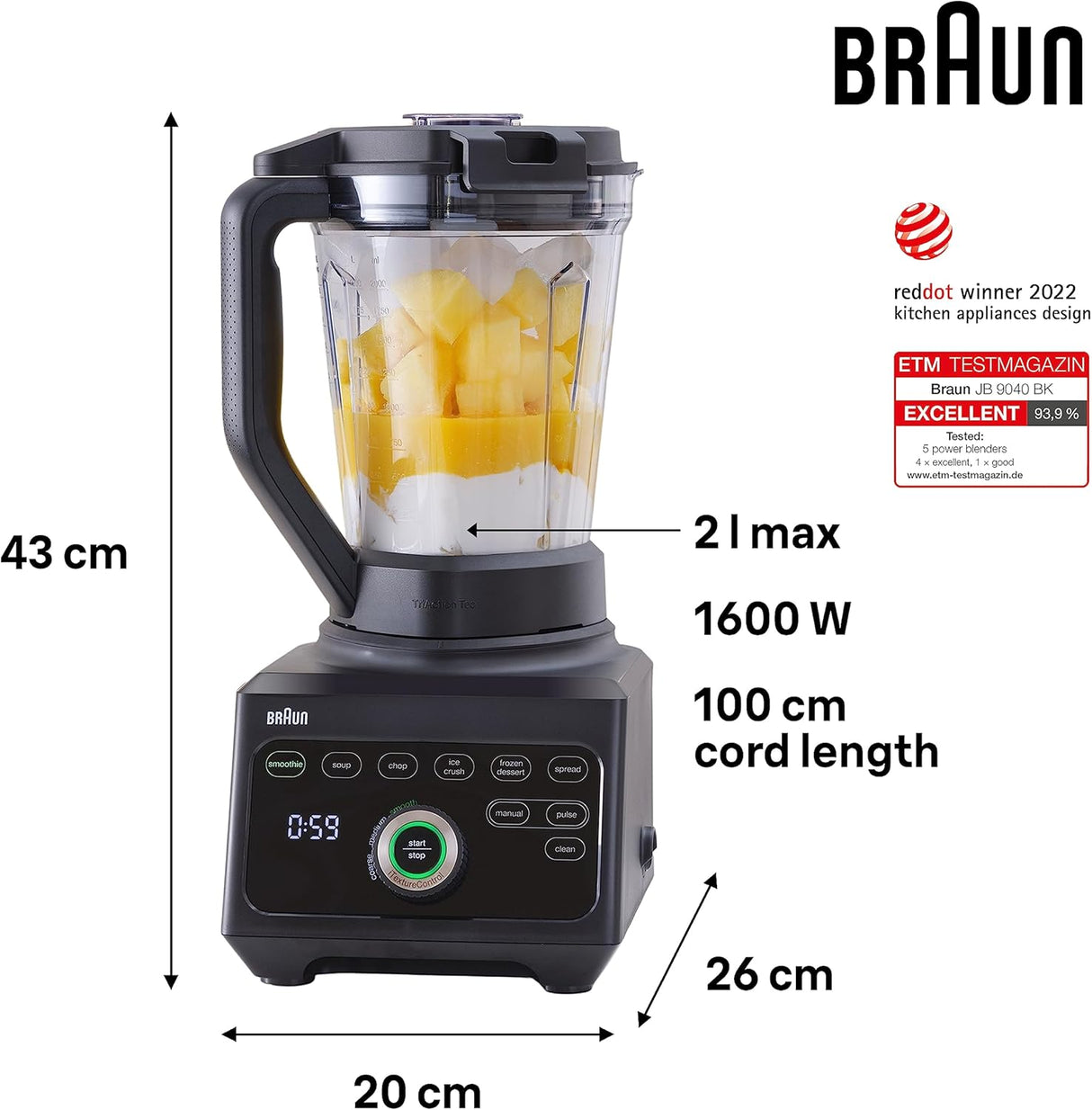 Braun JB9040BK Powerblend 9 10-Speed + Pulse Function Jug Blender - Black