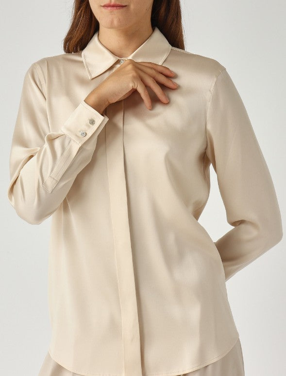 Max Mara Studio Xero Women's Stretch Silk Long Sleeve Shirt - Cream - UK 12