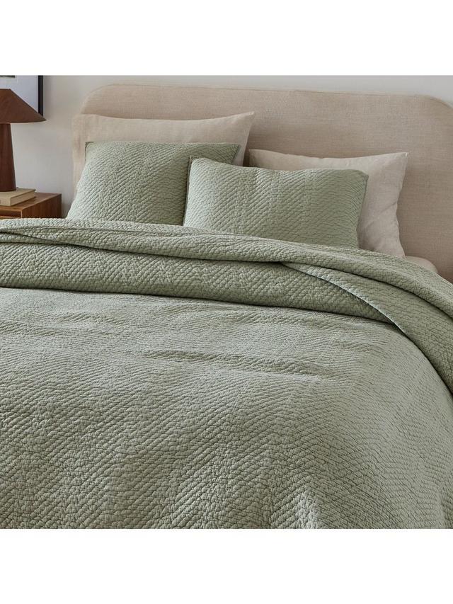 West Elm Reflections Cotton Matelasse Bedspread W234 x D224 cm - Light Green