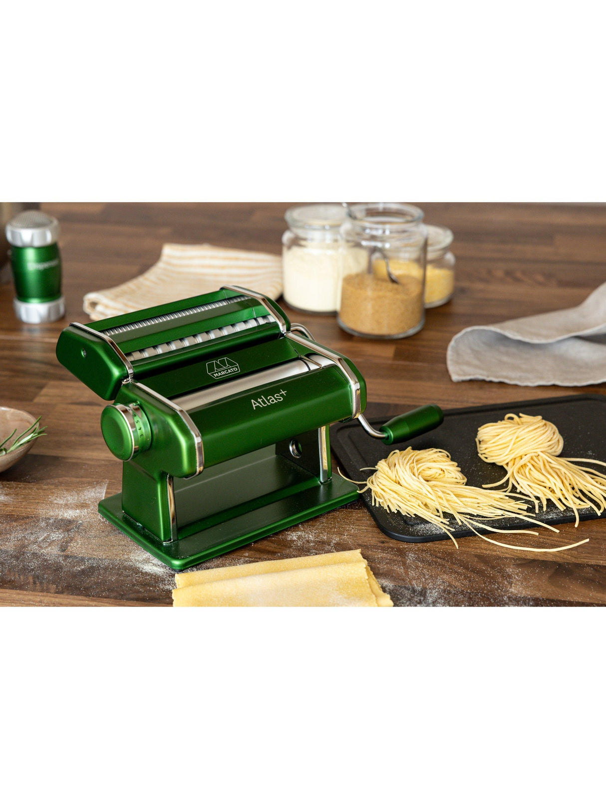 Marcato Atlas Plus Roller Manual Pasta Machine with Hand Crank - Green