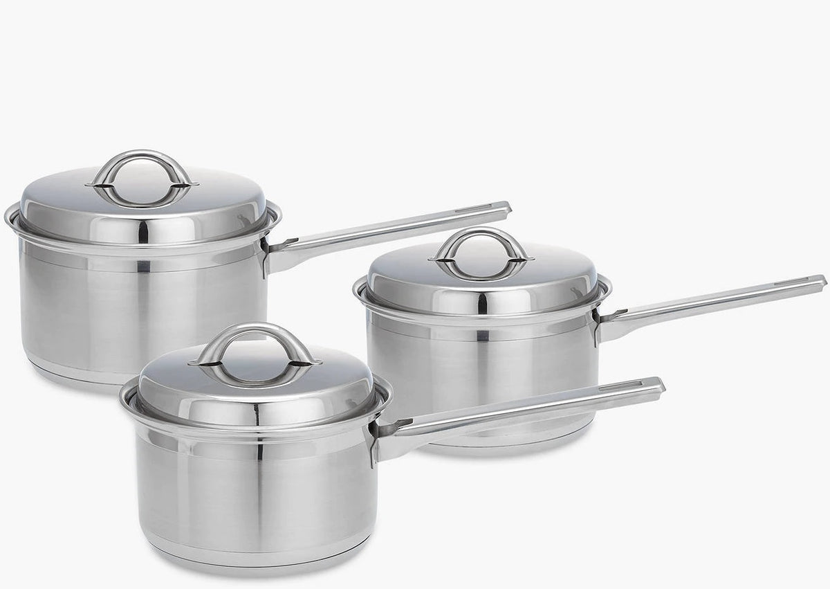 John Lewis Classic Stainless Steel Lidded Saucepan 3 Piece Set