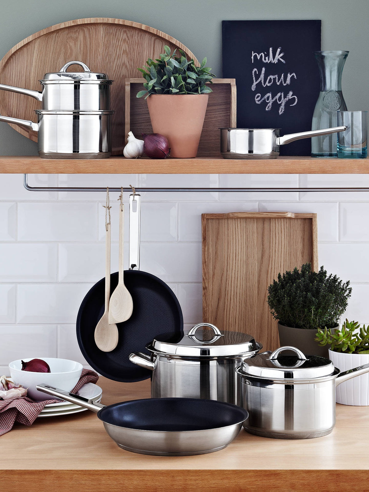 John Lewis Classic Stainless Steel Lidded Saucepan 3 Piece Set