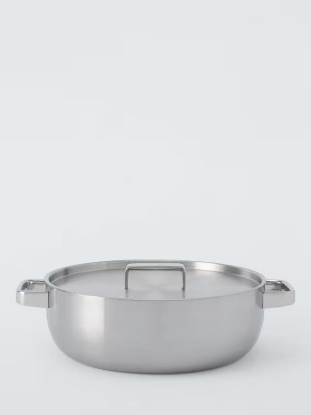 John Lewis 5-Ply Thermacore Stainless Uncoated Chef's Cooking Pan & Lid 28cm A