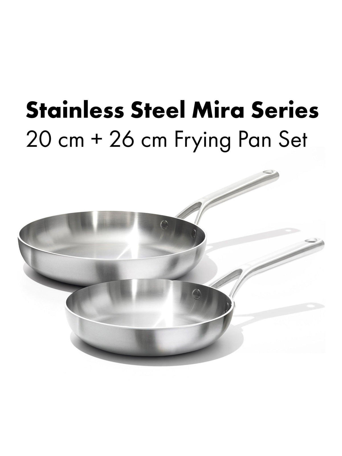 OXO Mira Tri-Ply Uncoated Steel Fry Pan Set - 20cm & 26cm - Stainless Steel