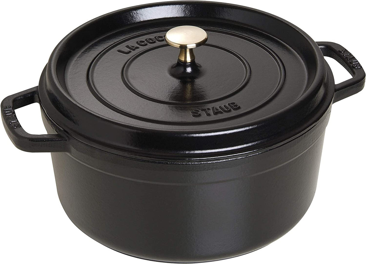 STAUB Cocotte Round Cast Iron Casserole 26cm 5.2L Oven Safe - Black