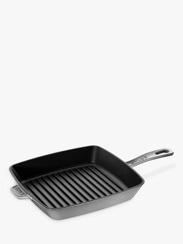 STAUB Cast Iron Square 26cm Oven & Grill Safe American Grill Pan - Grey