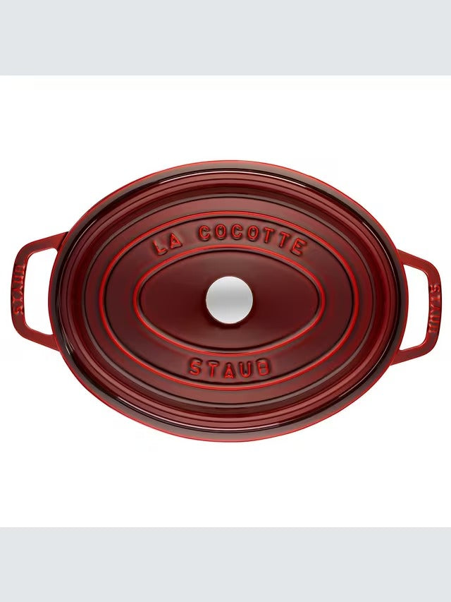 STAUB Cocotte Oval Cast Iron 31cm Oven Safe Casserole Pan - Grenadine Red