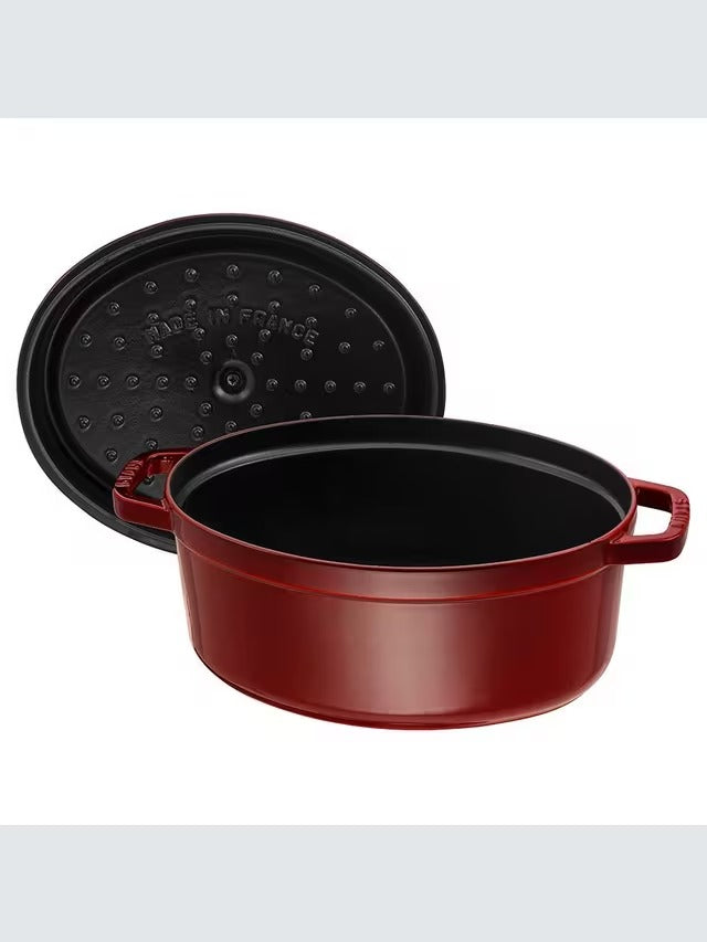 STAUB Cocotte Oval Cast Iron 31cm Oven Safe Casserole Pan - Grenadine Red