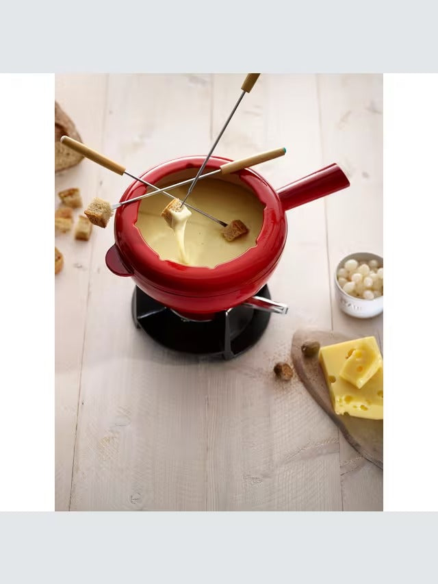 STAUB Cast Iron Oven Safe Cheese Chocolate 18cm Fondue Set - Cherry Red