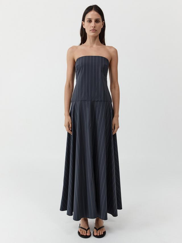 St Agni Strapless Rouleau Unlined Women's Maxi Dress - Size Medium - Navy