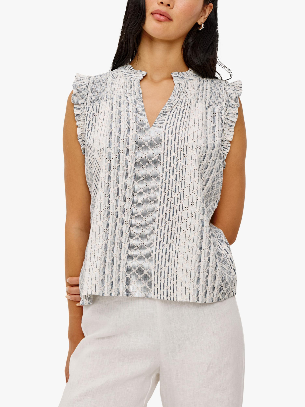 Rails Arlene Stripe Linen Rich Women's Loose V-Neck Top White/Multi Size XS