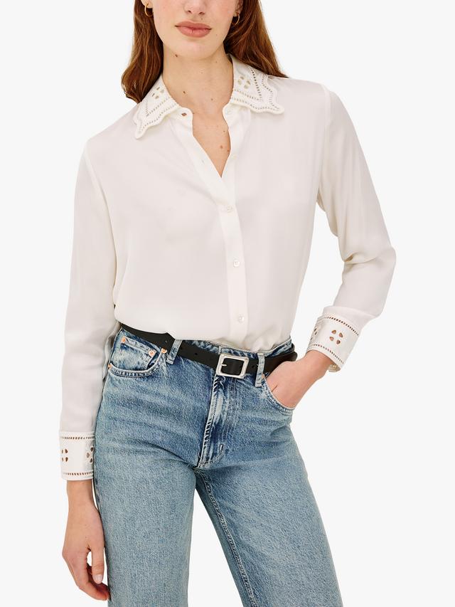Rails Clarise Embroidered Pure Silk Women's Long-Sleev Shirt White - Size XS