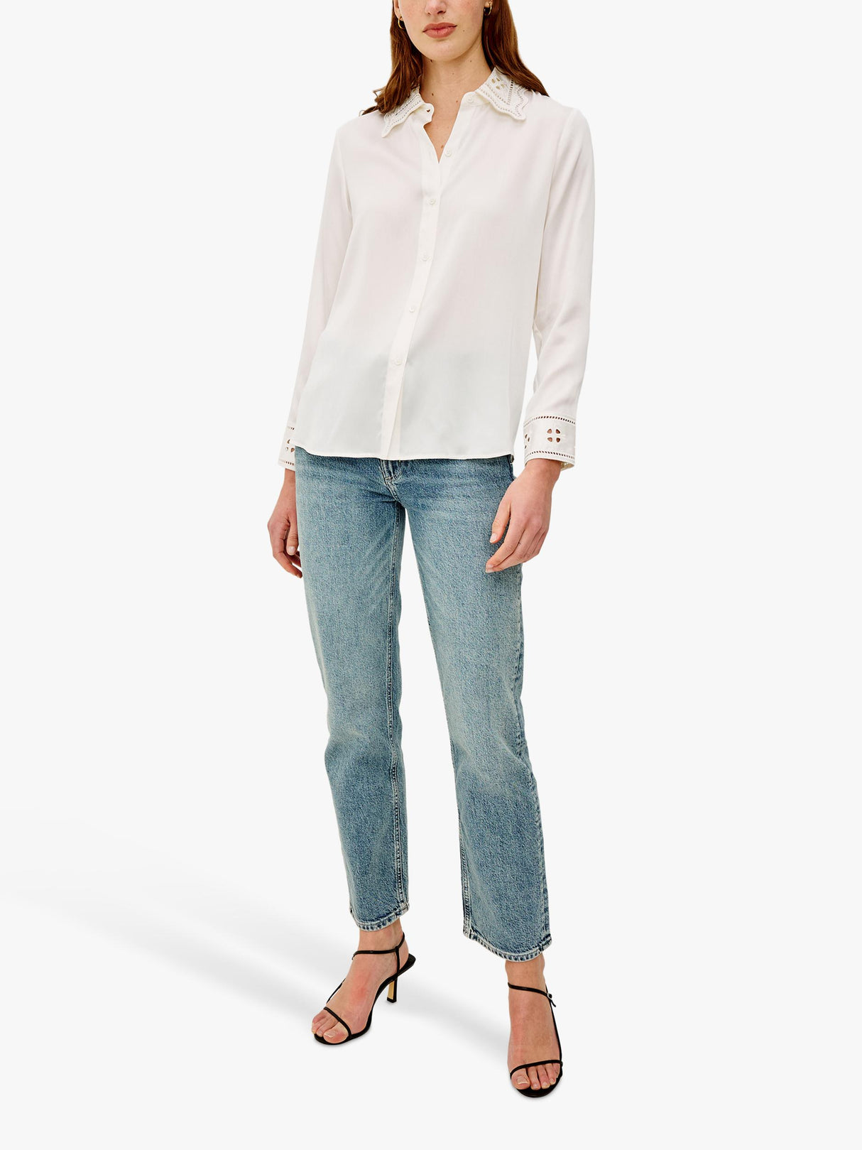 Rails Clarise Embroidered Pure Silk Women's Long-Sleev Shirt White - Size XS