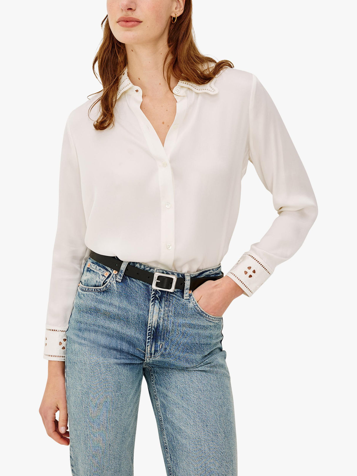 Rails Clarise Embroidered Pure Silk Long Sleeve Women's Shirt - White Small