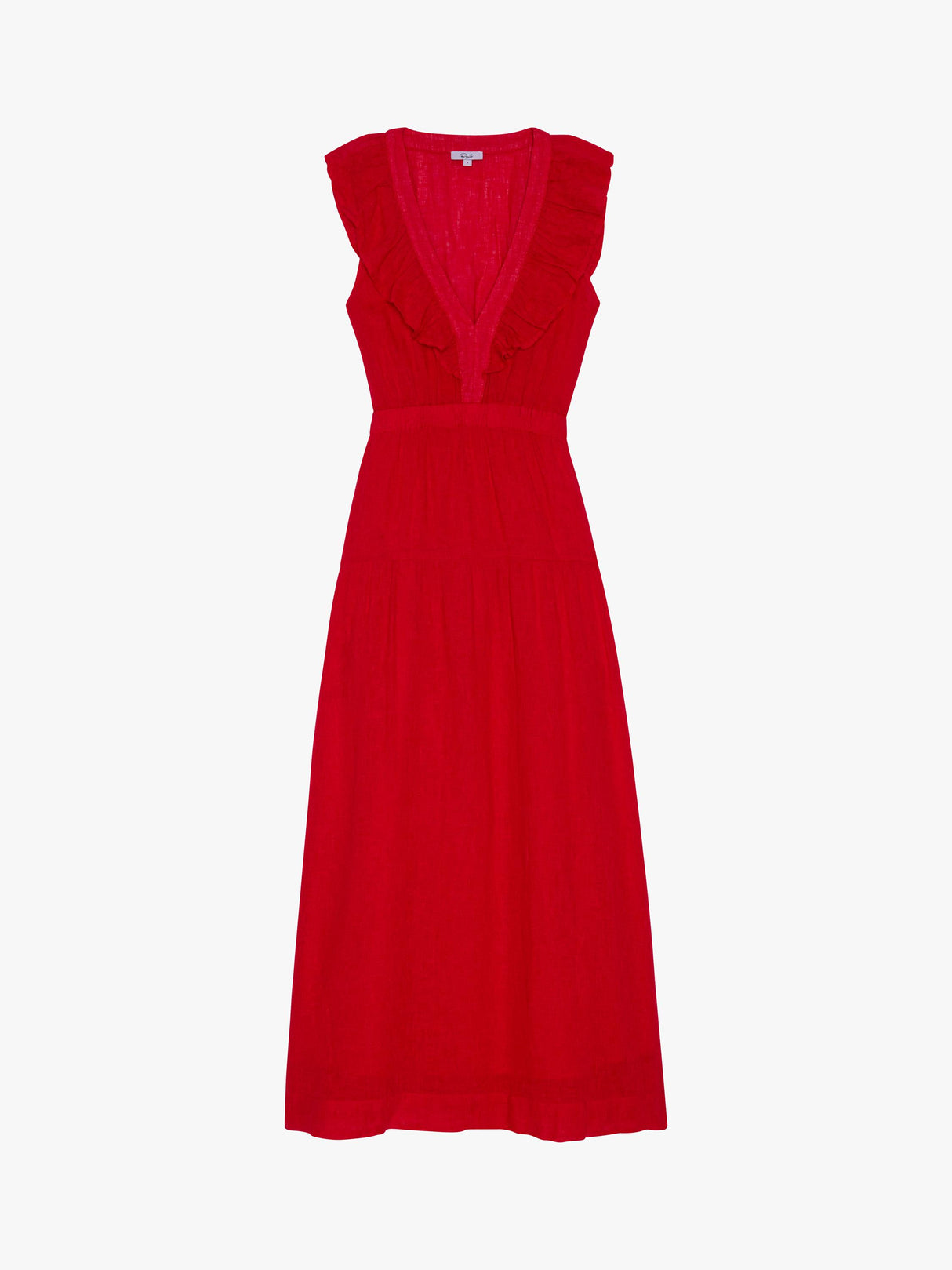 Rails Beaux Sleeveless Ruffle Neck Linen Blend Maxi Dress - Tomato - Large