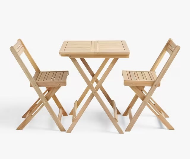 John Lewis Foldable Wooden 2-Seater Garden Table & Chairs Set - Natural