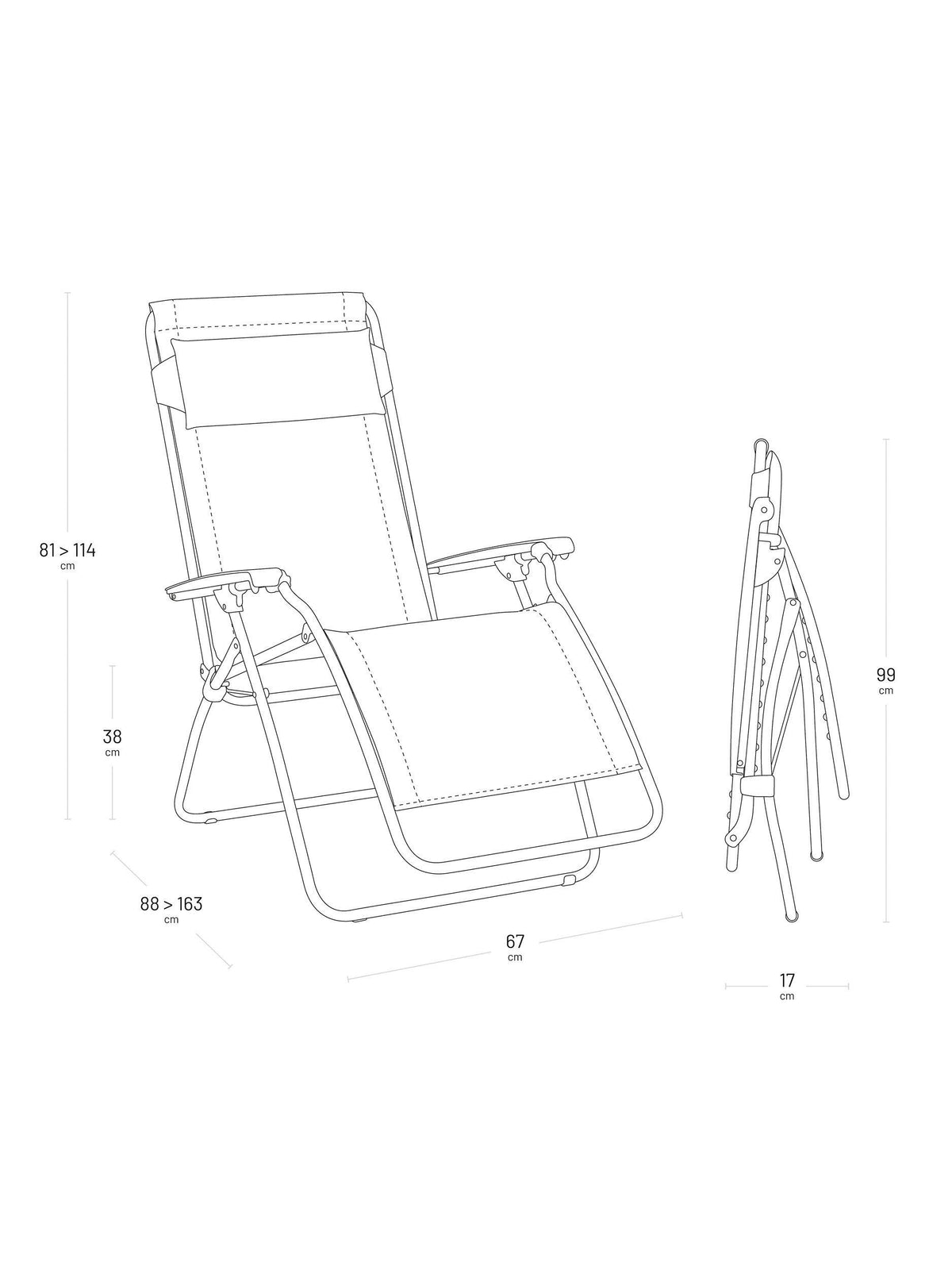 Lafuma R Clip Fully Assembled Sun Lounger Seigle - H114 x W68 x D87cm Grey