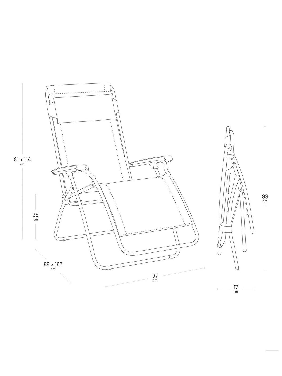 Lafuma R Clip Fully Assembled Sun Lounger Seigle - H114 x W68 x D87cm Grey