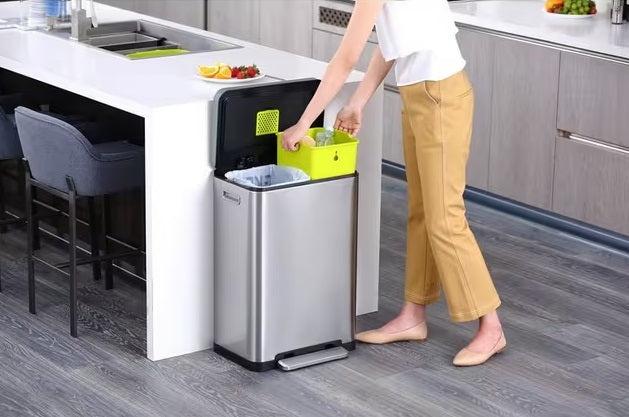 EKO X Cube 40L Dual Soft Close Kitchen Recycling Pedal Bin - Stainless Steel